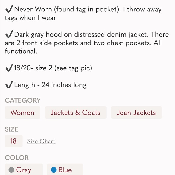 Torrid Distressed Denim Jacket with Hood - Picture 9 of 10